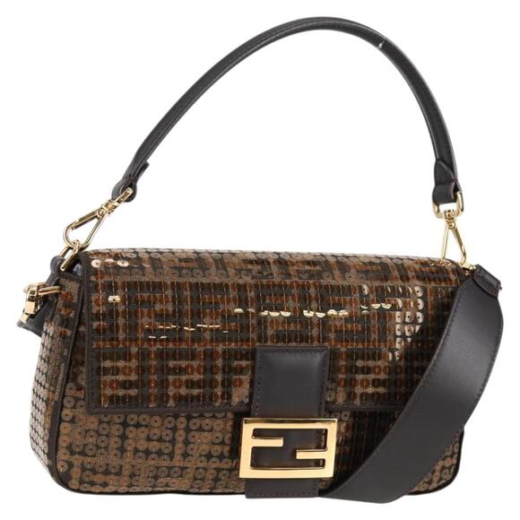 FENDI Zucca Canvas Mamma Bucket Shoulder Bag Sequin Brown Gold - Picture 1 of 14